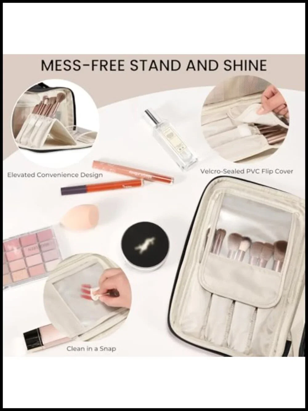Large Capacity Waterproof Cosmetic Travel Bag with Brush Holder